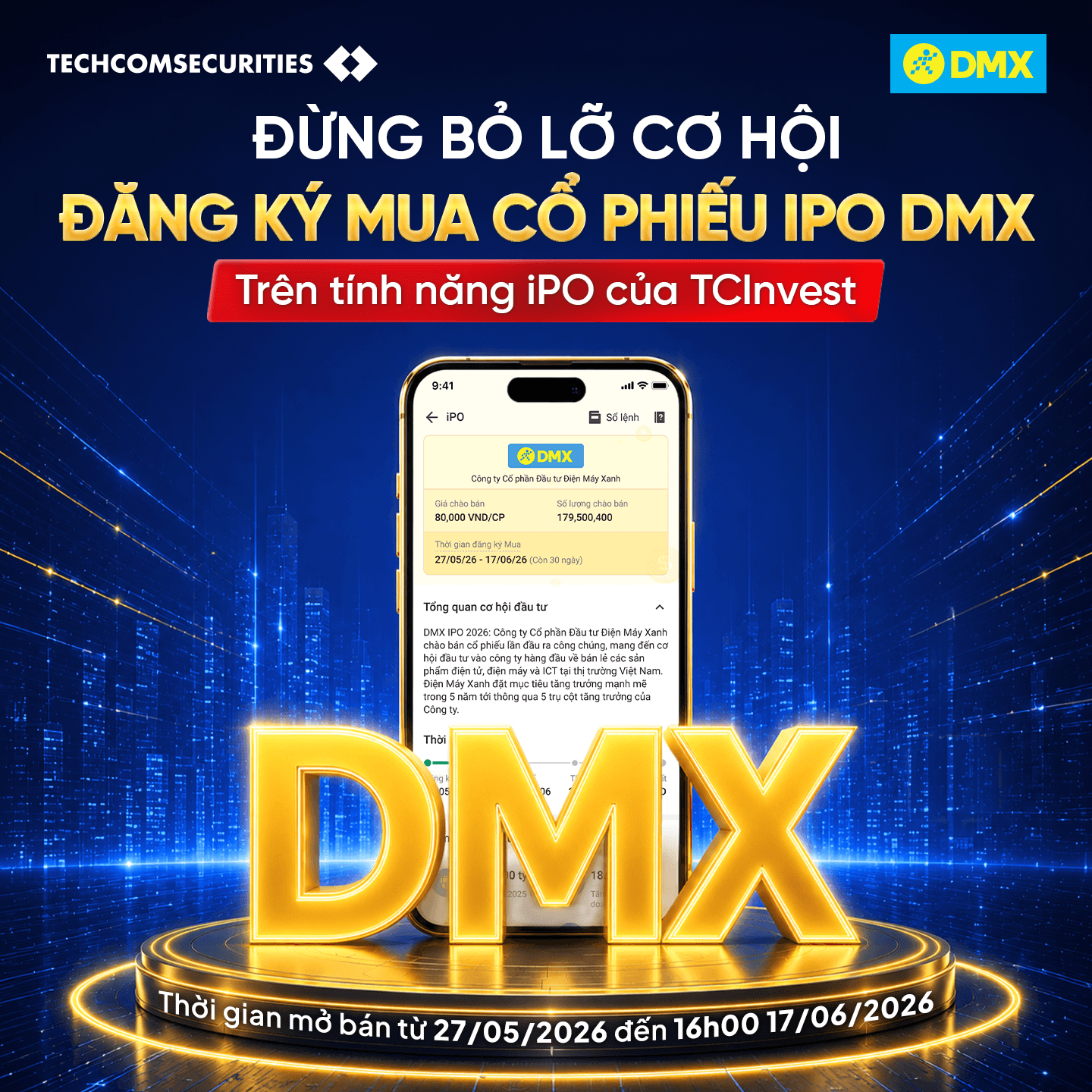 Đăng ký mua cổ phiếu IPO DMX online trên TCInvest