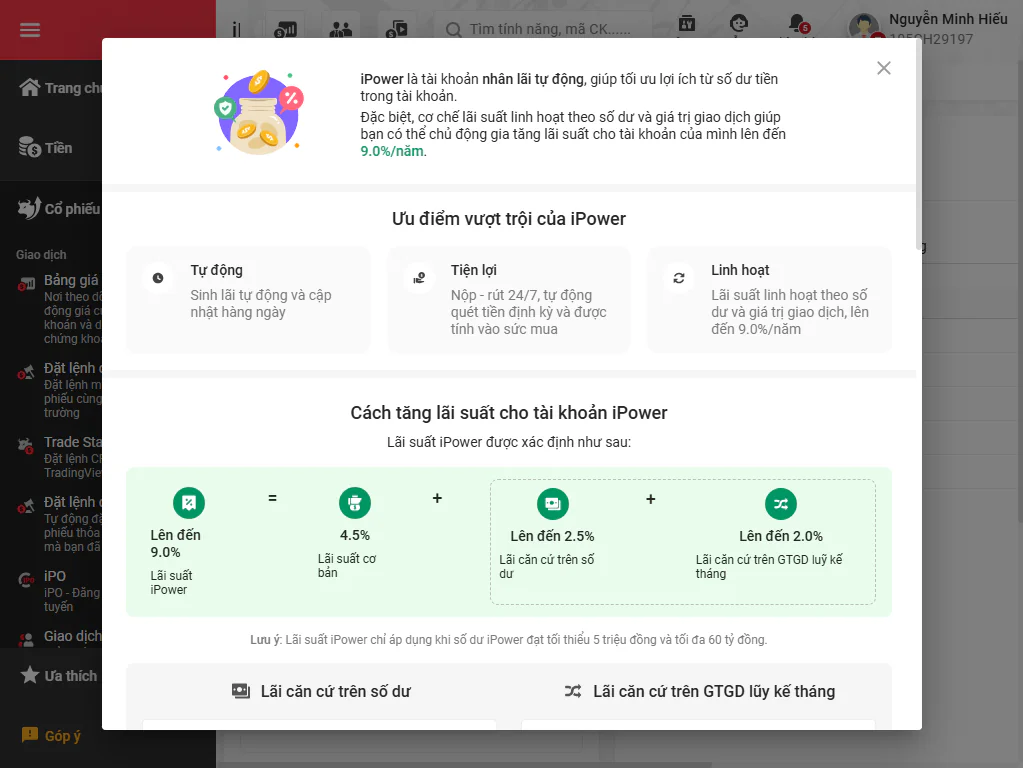 iPower - Tài khoản Nhân lãi TCBS, lãi suất lên đến 9.0%/năm