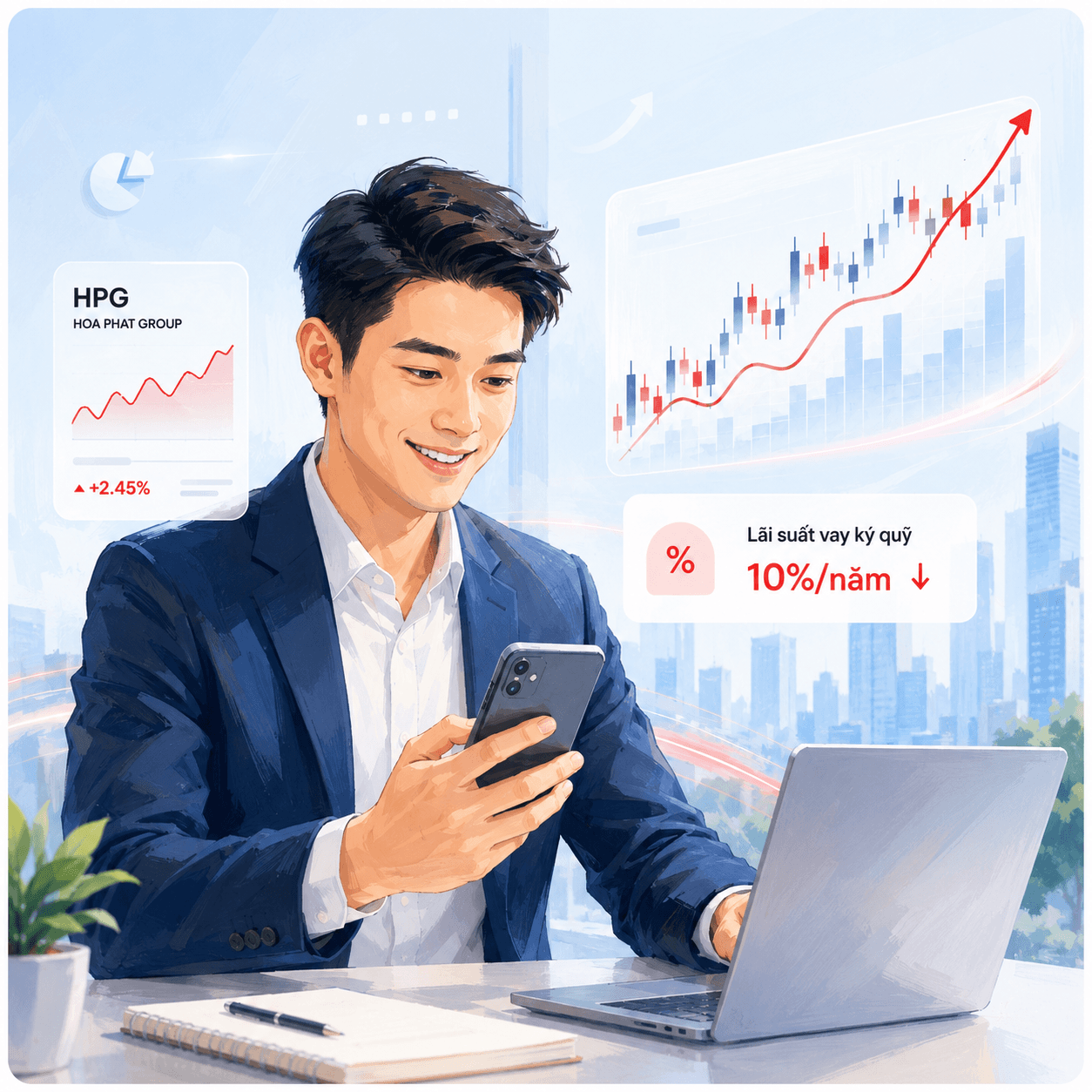 Anh Nam giao dịch cổ phiếu HPG với lãi suất vay ký quỹ ưu đãi 10% một năm